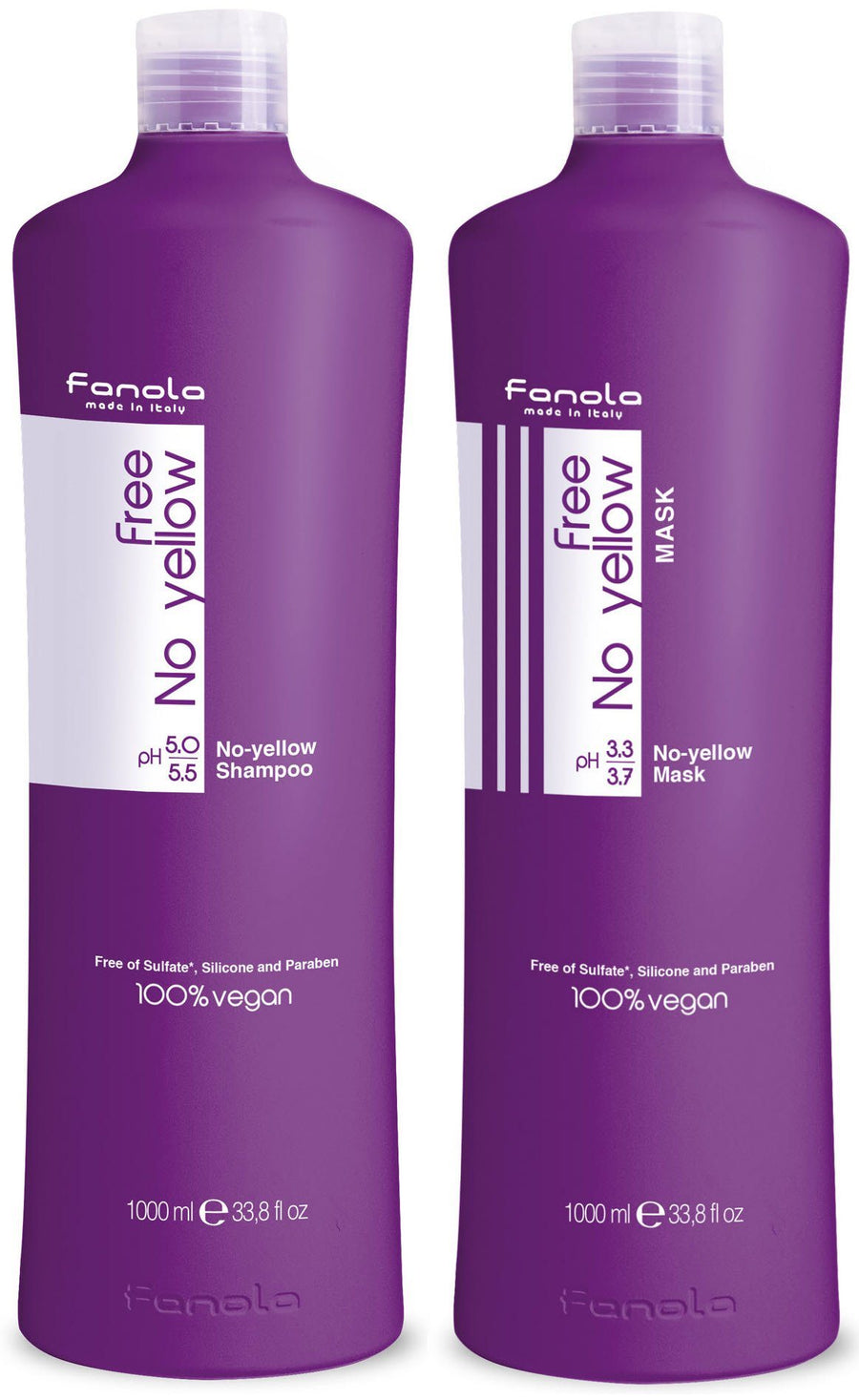 Fanola Free No Yellow Vegan Shampoo and Mask Hair Shampoos Fanola 1000 ml (Fanola Pro) 